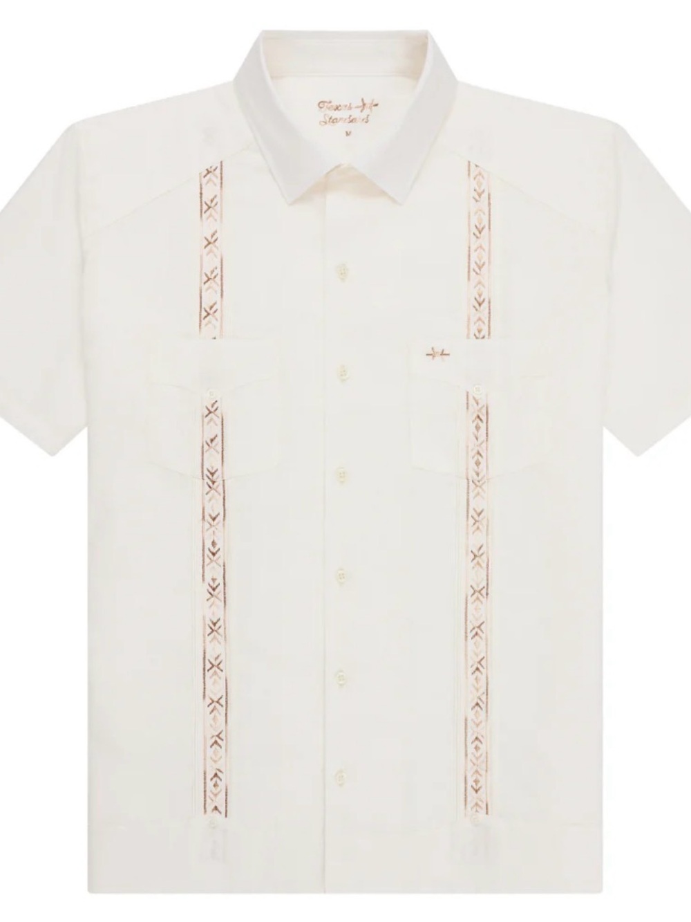 Texas Standard Short-Sleeve Ivory Embroidered Guayabera Button-Down Shirt - L
